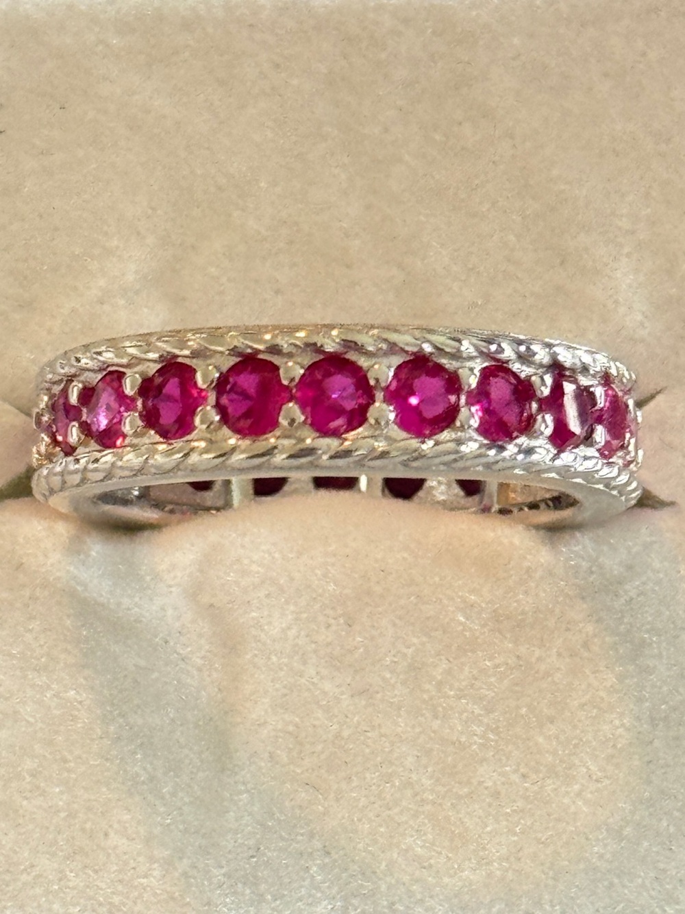 Elegant Ruby Eternity Band Set in Sterling Silver